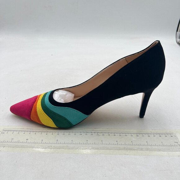 FOWT Black Rainbow Pumps High Heel Pointed Toe Pump Slip-on Rainbow Shoes - Picture 2 of 8